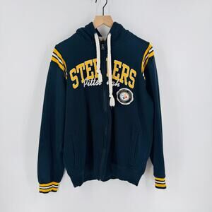 Pittsburgh Steelers NFL Zip Up Hoodie Black Gold Embroidered Logo Size L‎